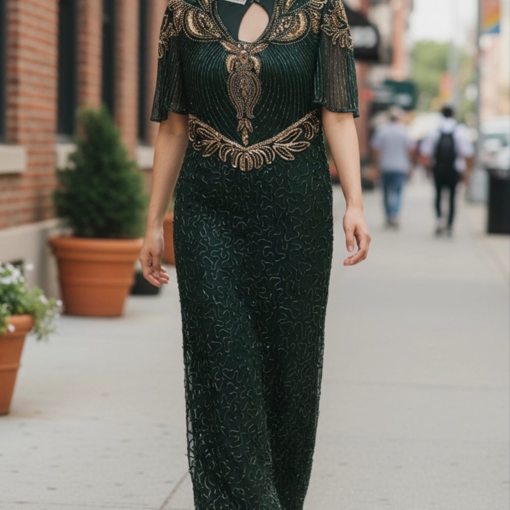 Vintage 100% silk hand beaded holiday dress